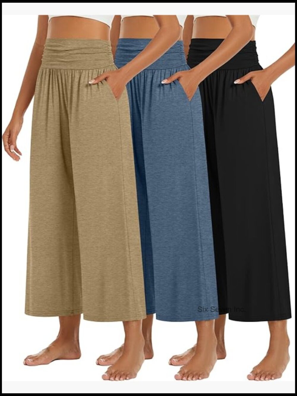 3 Pack Wide Leg Pants High Waist Loose Lounge Yoga Capri with Pockets